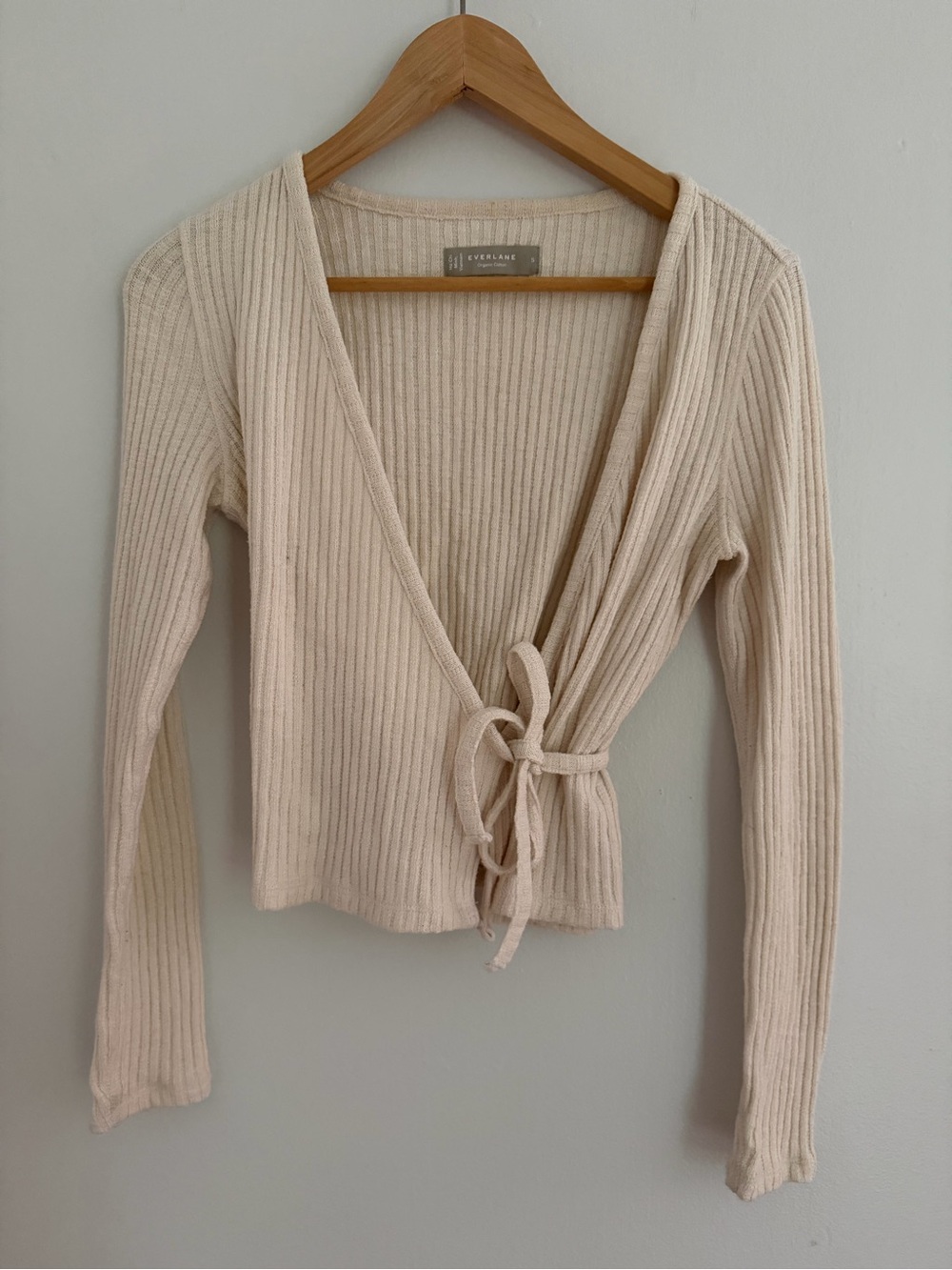Everlane Cream Ribbed Wrap Cardigan with Side Ties